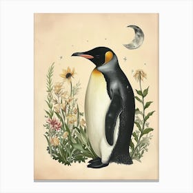 Adlie Penguin Half Moon Island Vintage Botanical Painting 1 Canvas Print