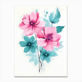 Pink And Blue Flowers 3 Canvas Print