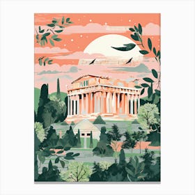 Parthenon   Athens, Greece   Cute Botanical Illustration Travel 0 Canvas Print
