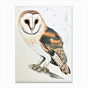 Barn Owl Linocut Blockprint 1 Canvas Print