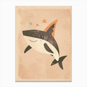 Cute Storybook Style Shark Muted Pastels 3 Canvas Print