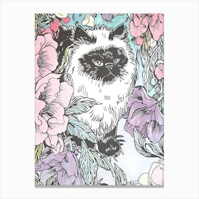 Cute Himalayan Cat With Flowers Illustration 4 Canvas Print