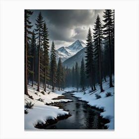 Icy Snowy Forest Creek Canvas Print