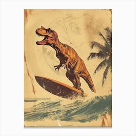 Vintage Tyrannosaurus Dinosaur On A Surf Board  1 Canvas Print