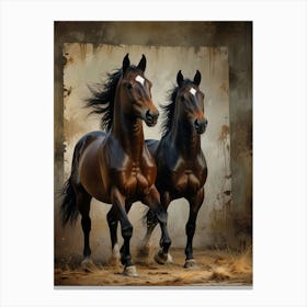 Two Horses Running In The Field Canvas Print