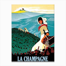 Champagne, Women In Vineyard Canvas Print