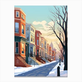 Vintage Winter Travel Illustration Boston Usa 2 Canvas Print