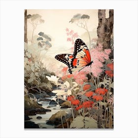 Butterfly By The River Japanese Style Painting 4 Canvas Print