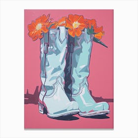 A Painting Of Cowboy Boots With Orange Flowers, Fauvist Style, Still Life 6 Canvas Print
