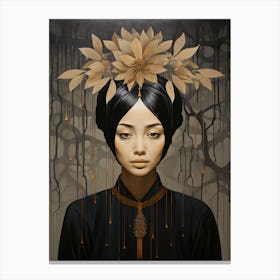 Chinese Lady With Flowers Canvas Print