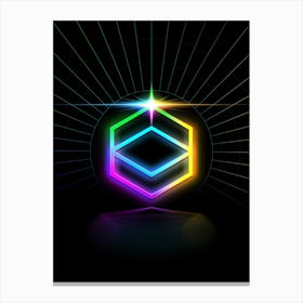 Neon Geometric Glyph in Candy Blue and Pink with Rainbow Sparkle on Black n.0100 Canvas Print