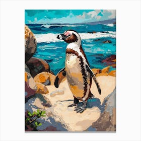 Galapagos Penguin Carcass Island Colour Block Painting 4 Canvas Print