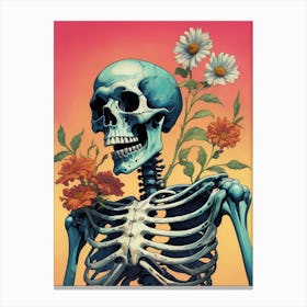Floral Skeleton In The Style Of Pop Art (6) Canvas Print