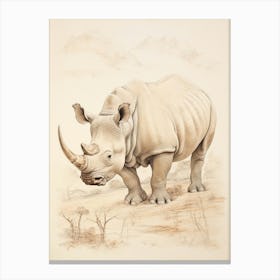 Rhino In The Savannah Landscape 3 Canvas Print