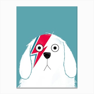 Dog Bowie White Canvas Print