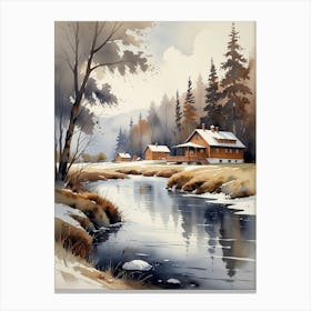 Winter Landscape Watercolor Painting Canvas Print