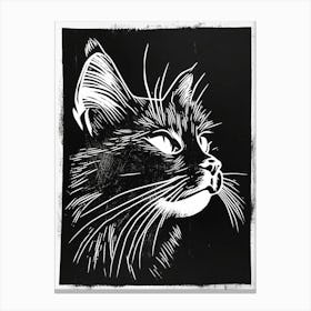 Norwegian Forest Cat Linocut Blockprint 3 Canvas Print