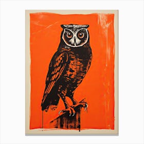 Owl, Woodblock Animal  Drawing 2 Canvas Print