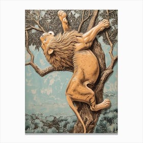 African Lion Relief Illustration Climbing A Tree 2 Canvas Print