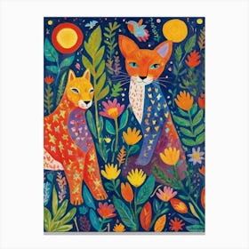 Foxes In The Garden Style Henri Matisse Canvas Print