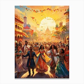 A Multicultural Parade Illustrative Poster Style Showcasing Various Ethnic Groups Dressed In Tradi (4) Canvas Print