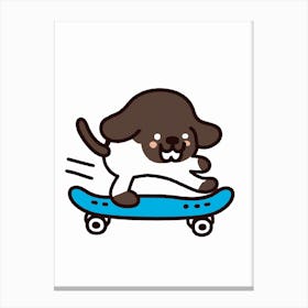 Kawaii Brown Dog On A Blue Skateboard Canvas Print
