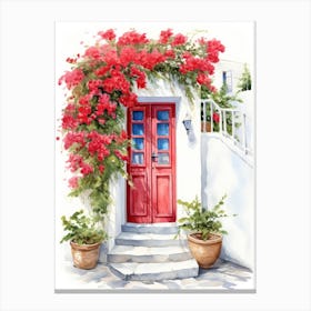 Santorini, Greece   Mediterranean Doors Watercolour Painting 7 Canvas Print
