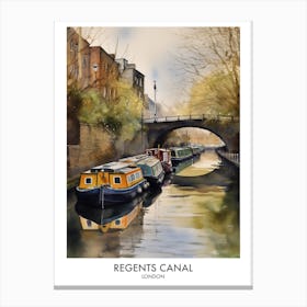 Regents Canal London Watercolour Travel Poster 2 Canvas Print