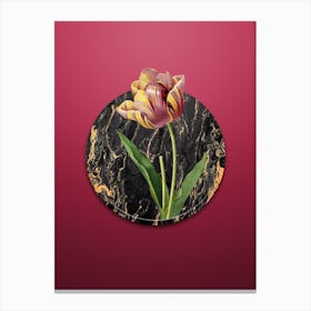 Vintage Tulip Botanical in Gilded Marble on Viva Magenta Canvas Print