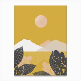 Mustard Mountains Through Leaves Abstract Landscape Canvas Print