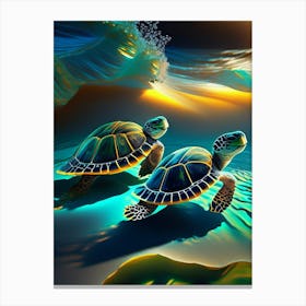 Hatchlings Making Their Way To The Ocean, Sea Turtle Abstract 1 Canvas Print