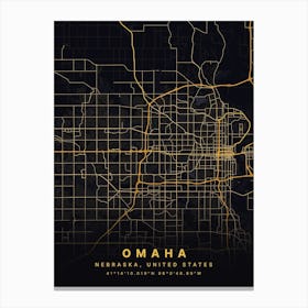 Omaha Nebraska Usa Black And Gold Map Canvas Print