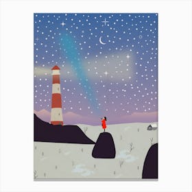 Lighthouse At Night Canvas Print