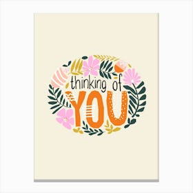 Thinking Of You Abstract Florals Collage Illustration on Cream White Canvas Print