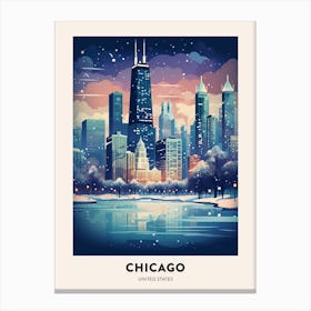 Winter Night  Travel Poster Chicago Usa 3 Canvas Print