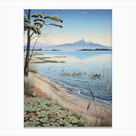 Lake Biwa In Shiga, Ukiyo E Drawing 3 Canvas Print