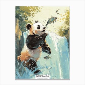 Giant Panda Catching Fish In A Waterfall 3 Canvas Print