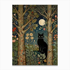 Black Cat In The Forest Style William Morris 11 Canvas Print