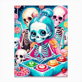 Cute Skeleton Candy Halloween Painting (23) Canvas Print