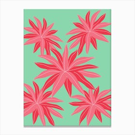 Pink Flowers On A Green Background Canvas Print