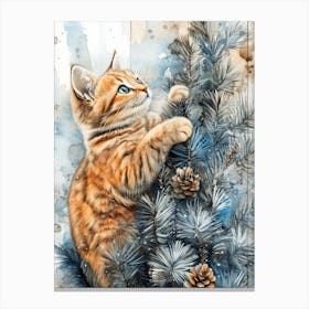 Cat Climbing A Pine Tree Canvas Print