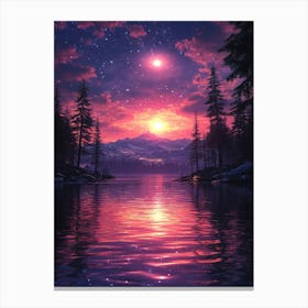 Night Sky Over Lake 19 Canvas Print