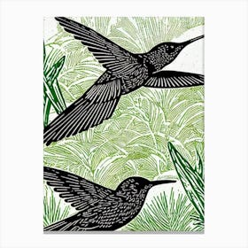 Hummingbird 2 Linocut Bird Canvas Print