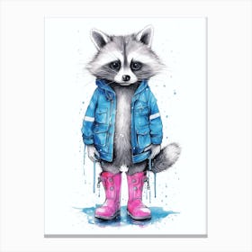 Pink Boots Raccoon In Blue Jacket  Canvas Print