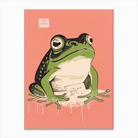 Frog Unimpressed, Matsumoto Hoji Inspired Japanese Green And Pink 8 Canvas Print