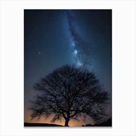 Lone Tree At Night almost sunrise Canvas Print