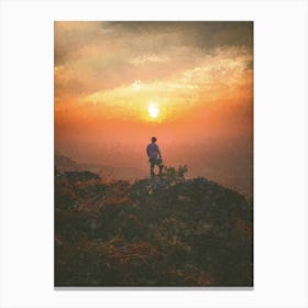 Alone On The Top, Sunset, Oil Painting Canvas Print