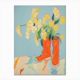 Painting Of Yellow Flowers And Cowboy Boots, Oil Style 4 Canvas Print