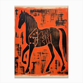 Horse, Woodblock Animal  Drawing 3 Canvas Print