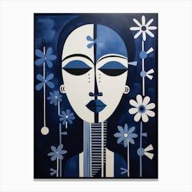 Blue And White Woman With Flowers Canvas Print